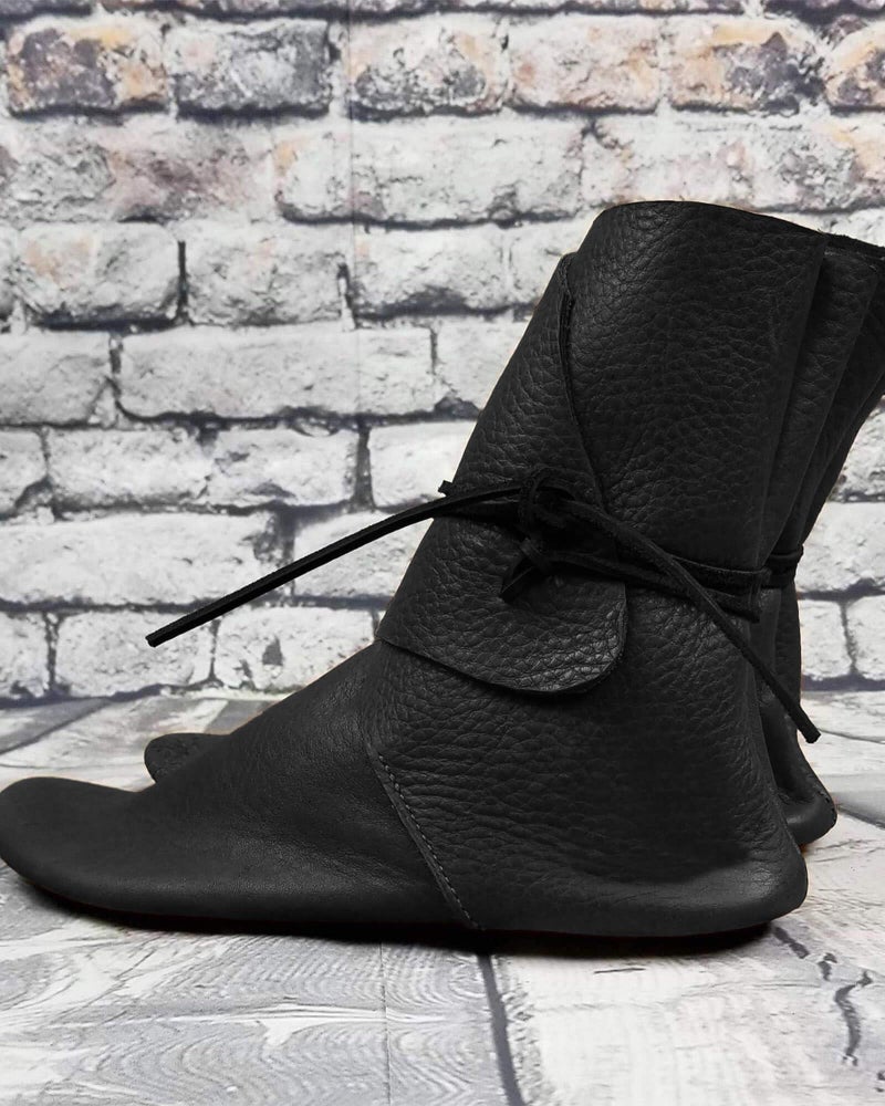 Syktkmx Mens Renaissance Slip on Loafer Boots Lace Up Medieval Cosplay Western Pirate Viking Tied Halloween Cuff Shoes - Image 4